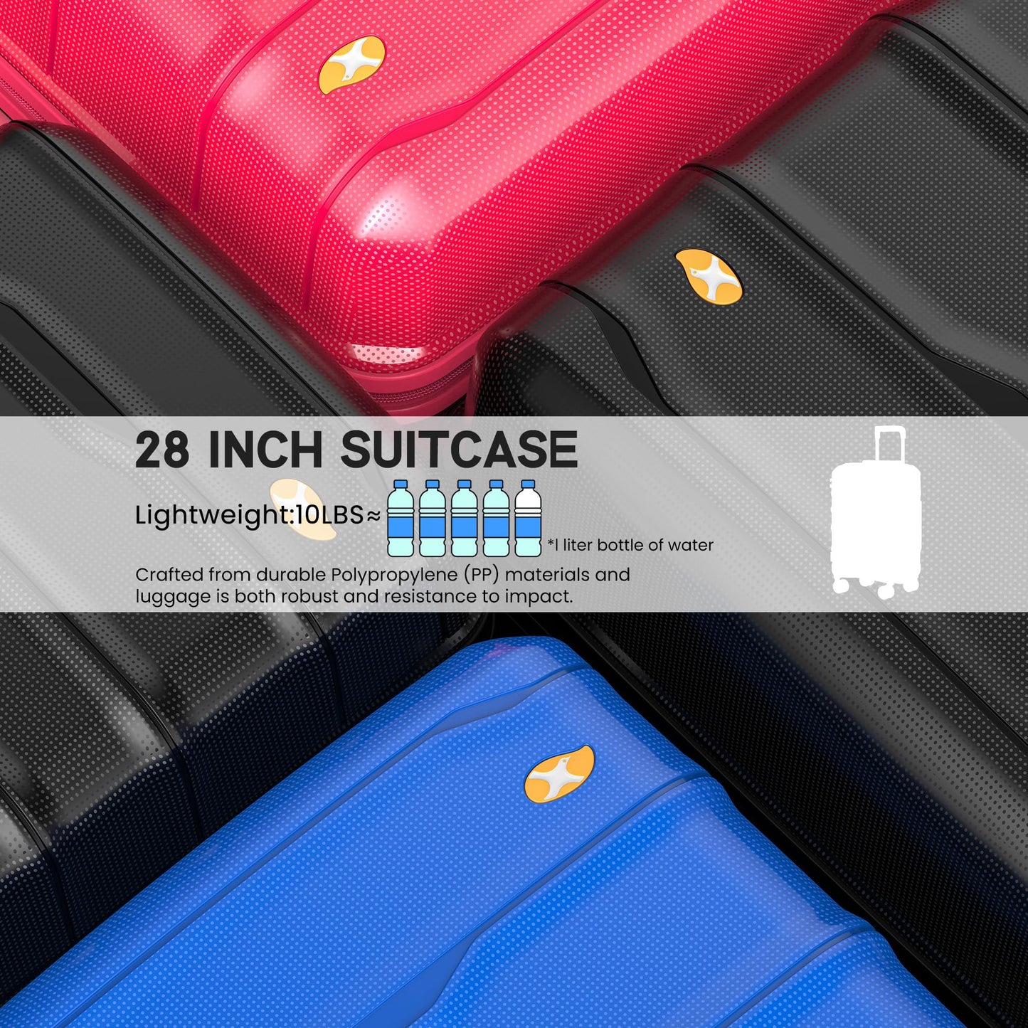 3 Piece Luggage Set – Lightweight Hard Shell Suitcase | VoyEdge | Black