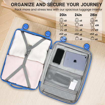 3 Piece Luggage Set – Lightweight Hard Shell Suitcase | VoyEdge | Blue