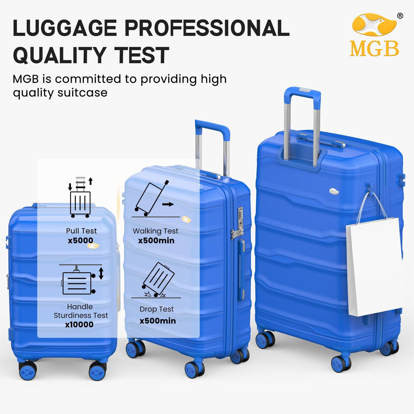 3 Piece Luggage Set – Lightweight Hard Shell Suitcase | VoyEdge | Blue