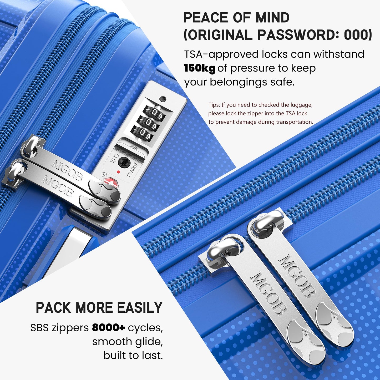 3 Piece Luggage Set – Lightweight Hard Shell Suitcase | VoyEdge | Blue