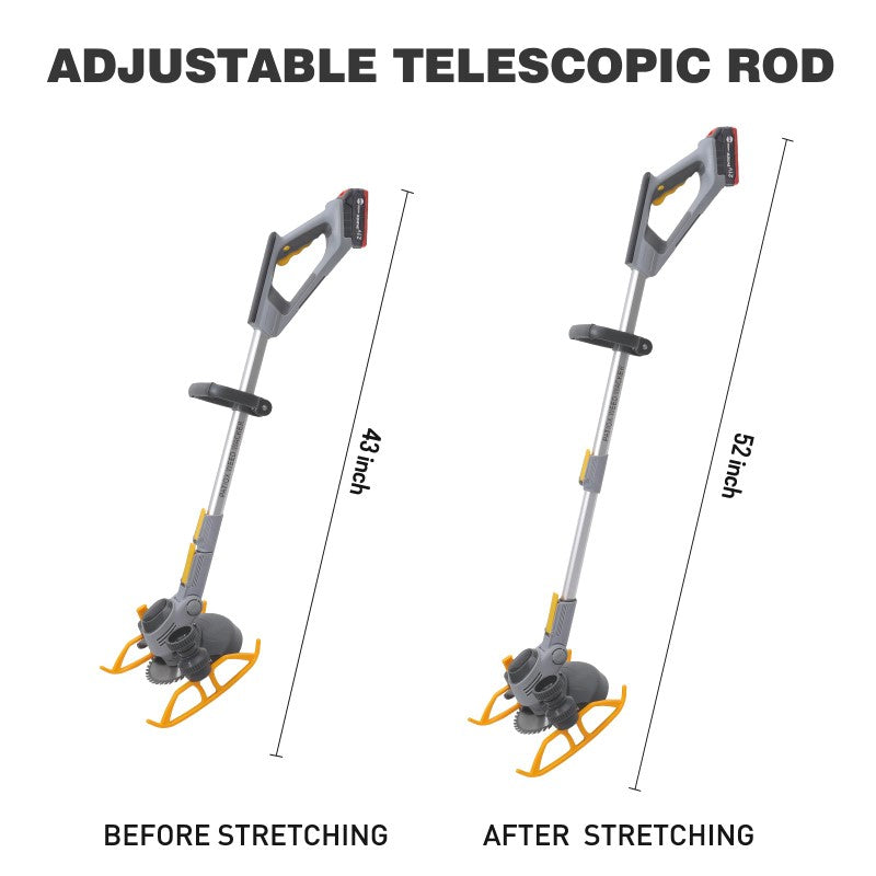 Cordless grass trimmer in use