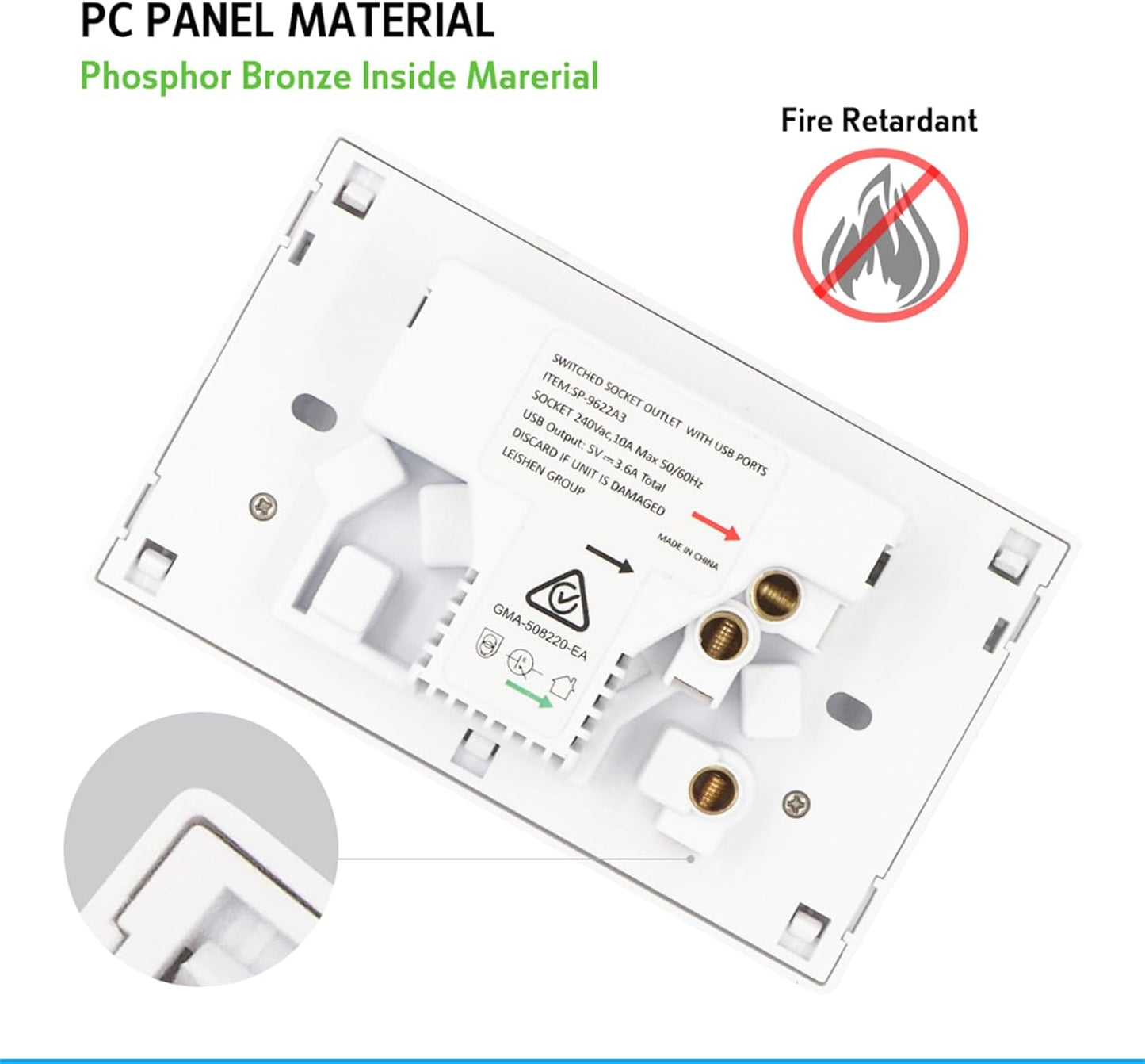 USB Type C Wall Socket Power Point - White
