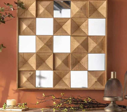 Wooden Wall Mirror with Carved Design
