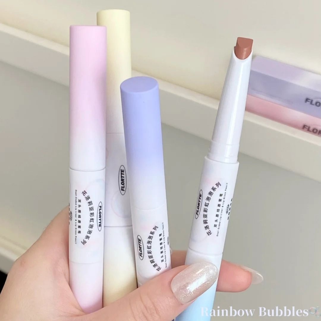 Flortte Rainbow Bubbles Series Dual-Ended Lip Liner & Lip Gloss Pencil