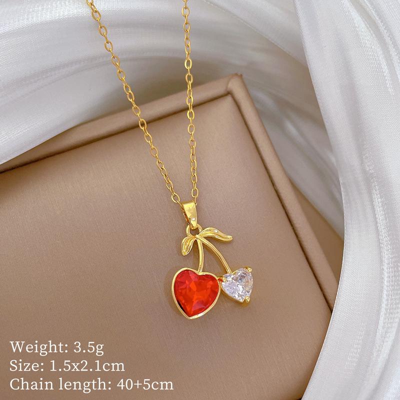 Cherry Heart Gold Crystal Necklace