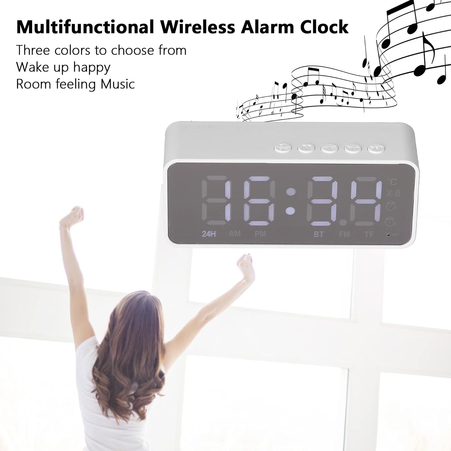 Digital Smart Alarm Clock With Bluetooth Speaker (White)