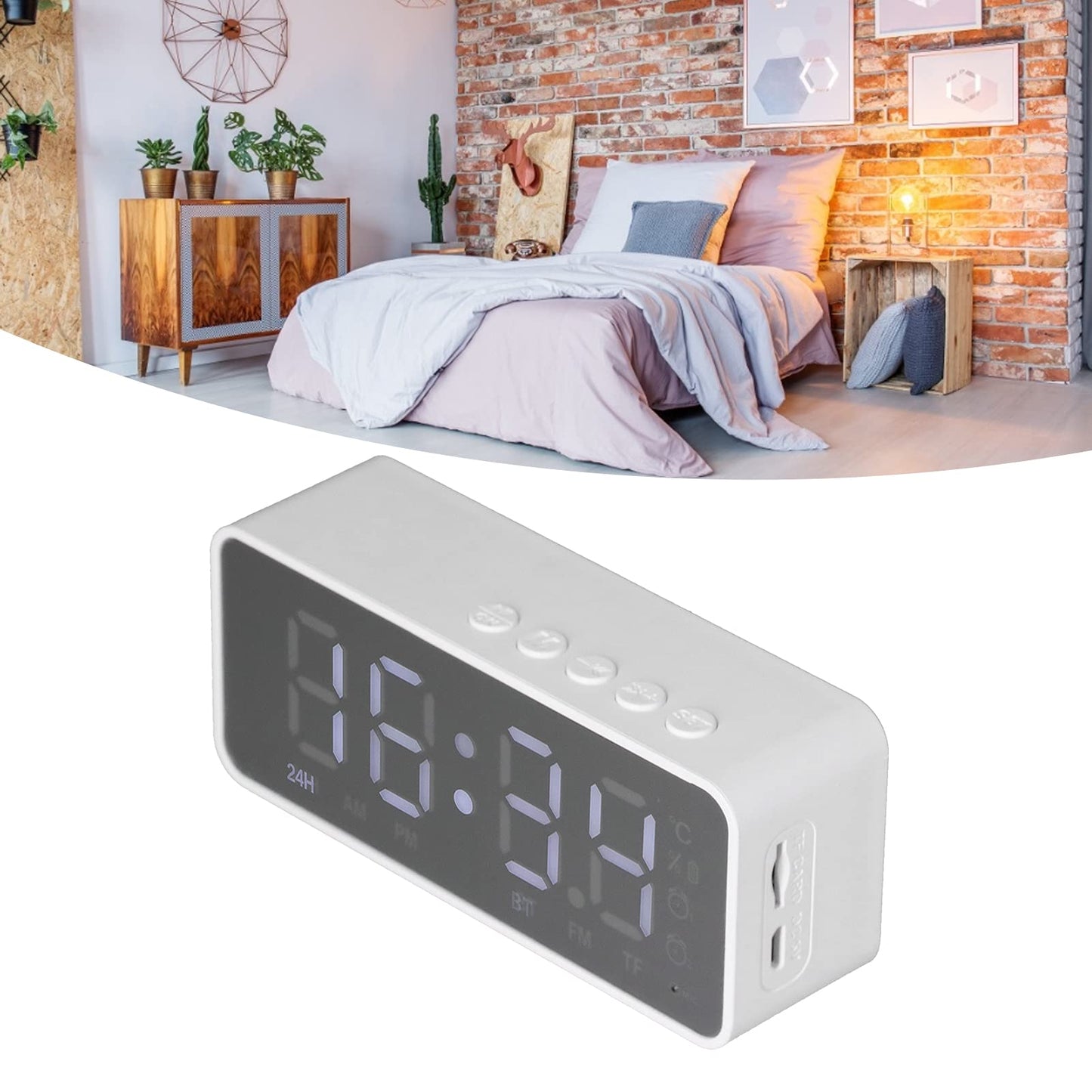 Digital Smart Alarm Clock With Bluetooth Speaker (White)
