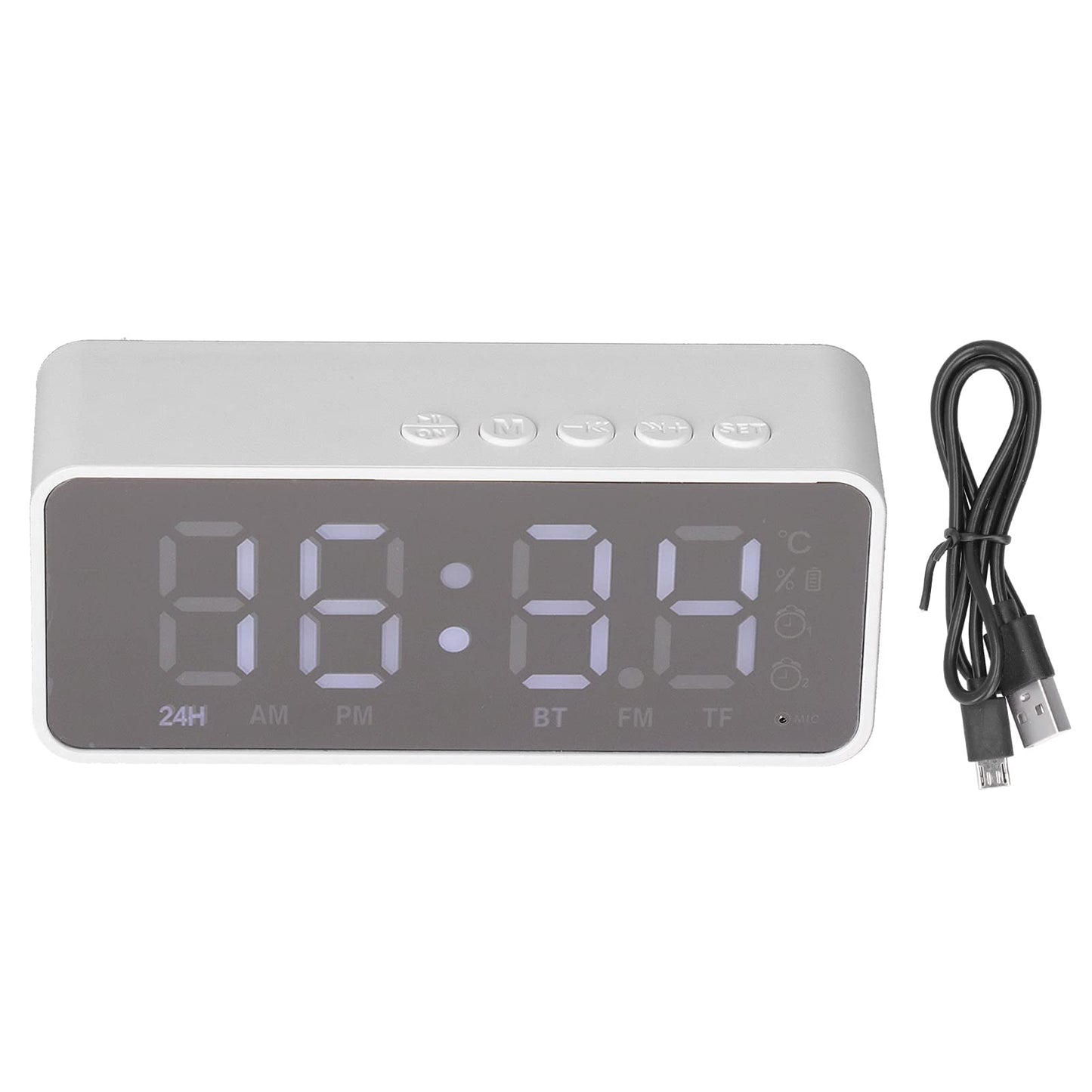 Digital Smart Alarm Clock With Bluetooth Speaker (White)