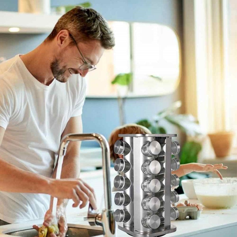 Spice Rack Stand Carousel Rotating Glass Round 20 Jars