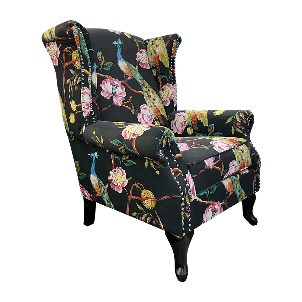 Peacock Wingback Armchair - Black