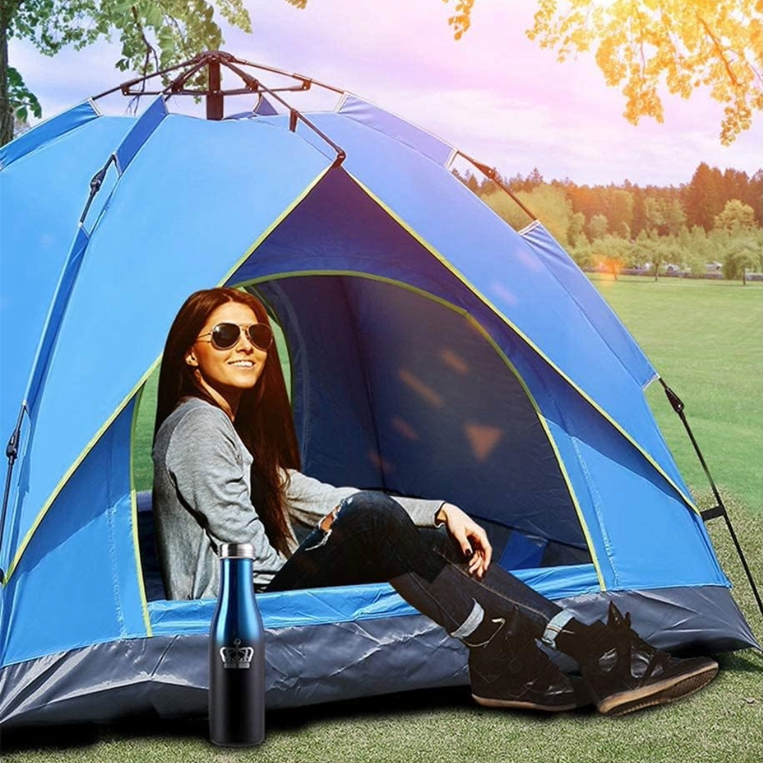 Pop Up Tent Family Camping Tent 3-4 Person Tent (Blue)