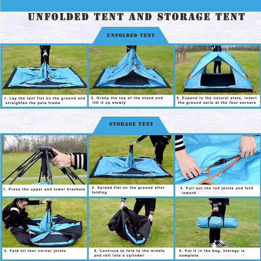 Pop Up Tent Family Camping Tent 3-4 Person Tent (Blue)