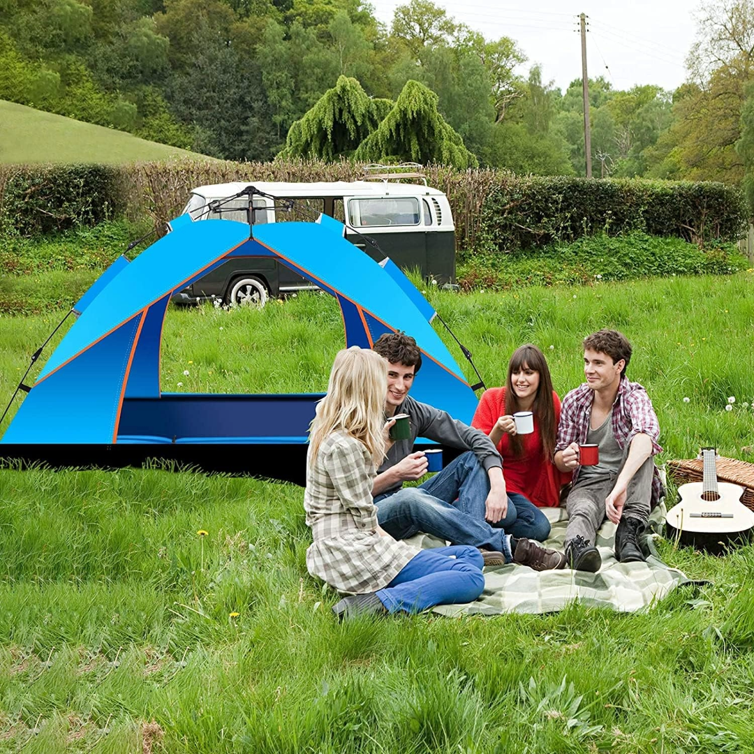 Pop Up Tent Family Camping Tent 3-4 Person Tent (Blue)
