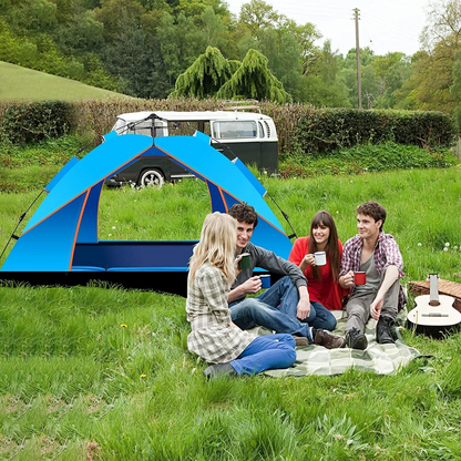 Pop Up Tent Family Camping Tent 3-4 Person Tent (Blue)
