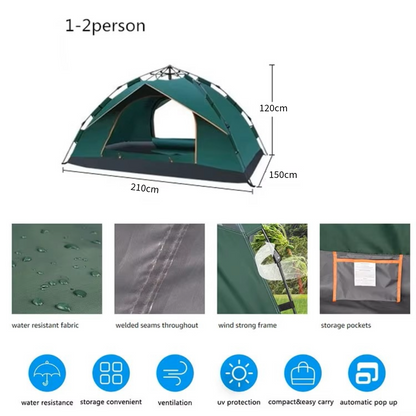Pop Up Tent Family Camping Tent 3-4 Person Tent (Green)