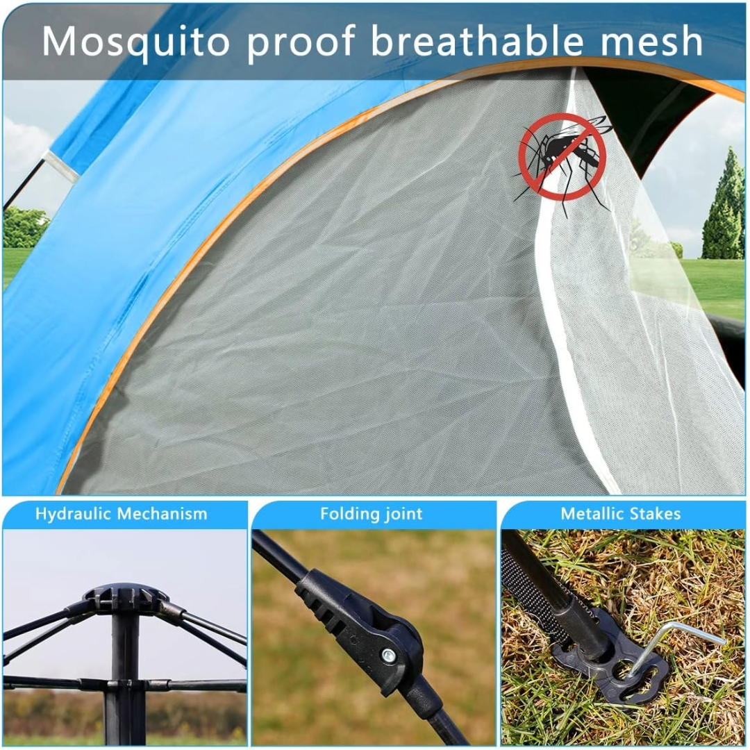 Pop-Up Camping Tent 3-4 Person Outdoor Folding Tent (Blue)