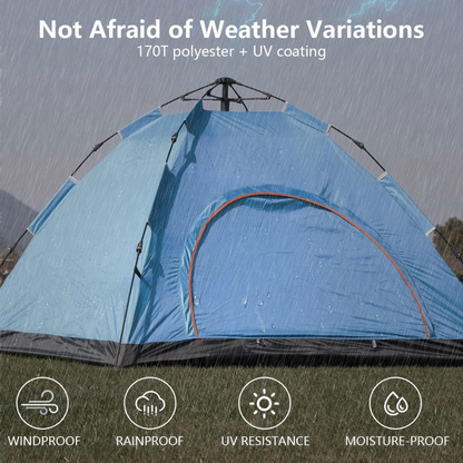 Pop-Up Camping Tent 3-4 Person Outdoor Folding Tent (Blue)