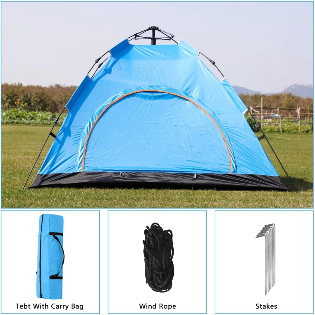 Pop-Up Camping Tent 3-4 Person Outdoor Folding Tent (Blue)