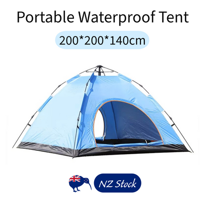 Pop-Up Camping Tent 3-4 Person Outdoor Folding Tent (Blue)