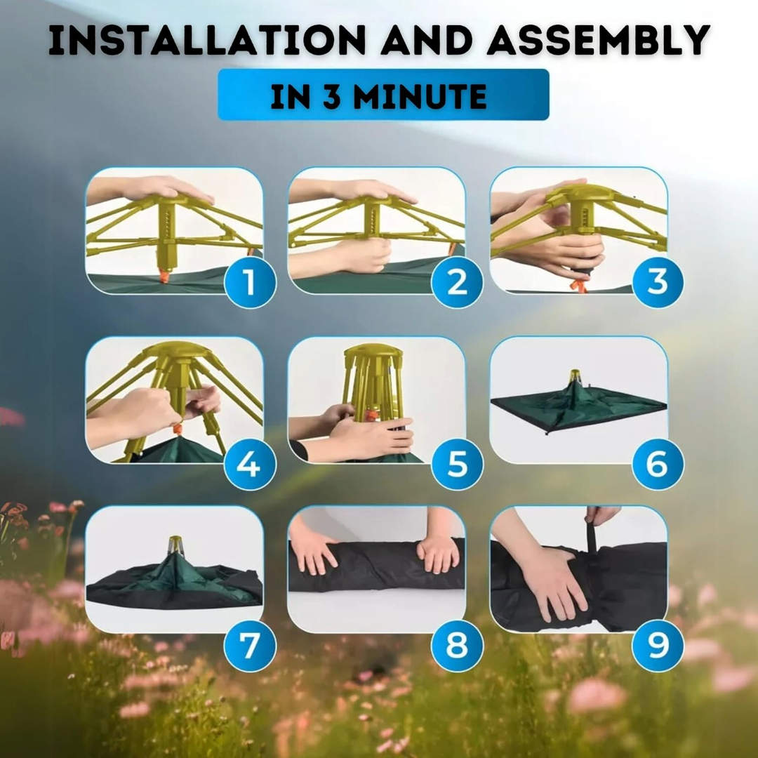 Pop-Up Camping Tent 3-4 Person Outdoor Folding Tent (Dark Blue)