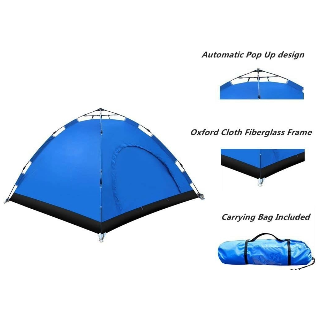 Pop-Up Camping Tent 3-4 Person Outdoor Folding Tent (Dark Blue)