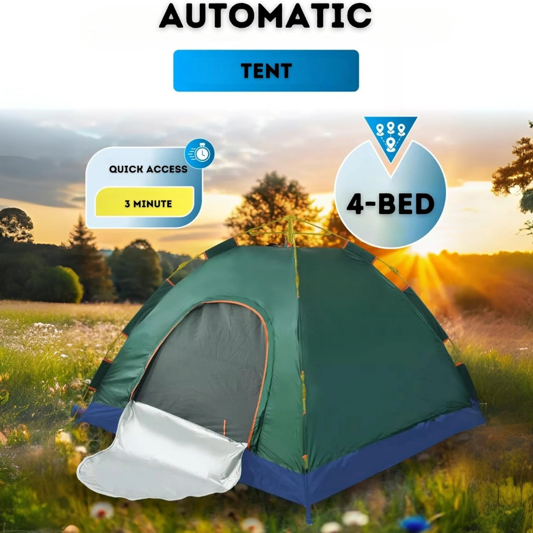 Pop-Up Camping Tent 3-4 Person Outdoor Folding Tent (Green)