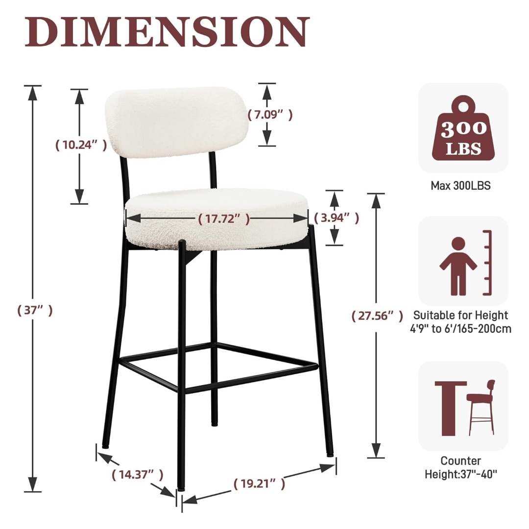 Bar Stool Boucle Fabric Counter Bar Stools