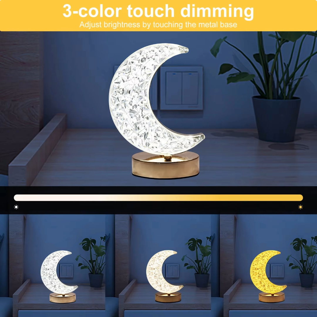 LED Night Light Lamp Half Moon Acrylic Crystal Table Lamp
