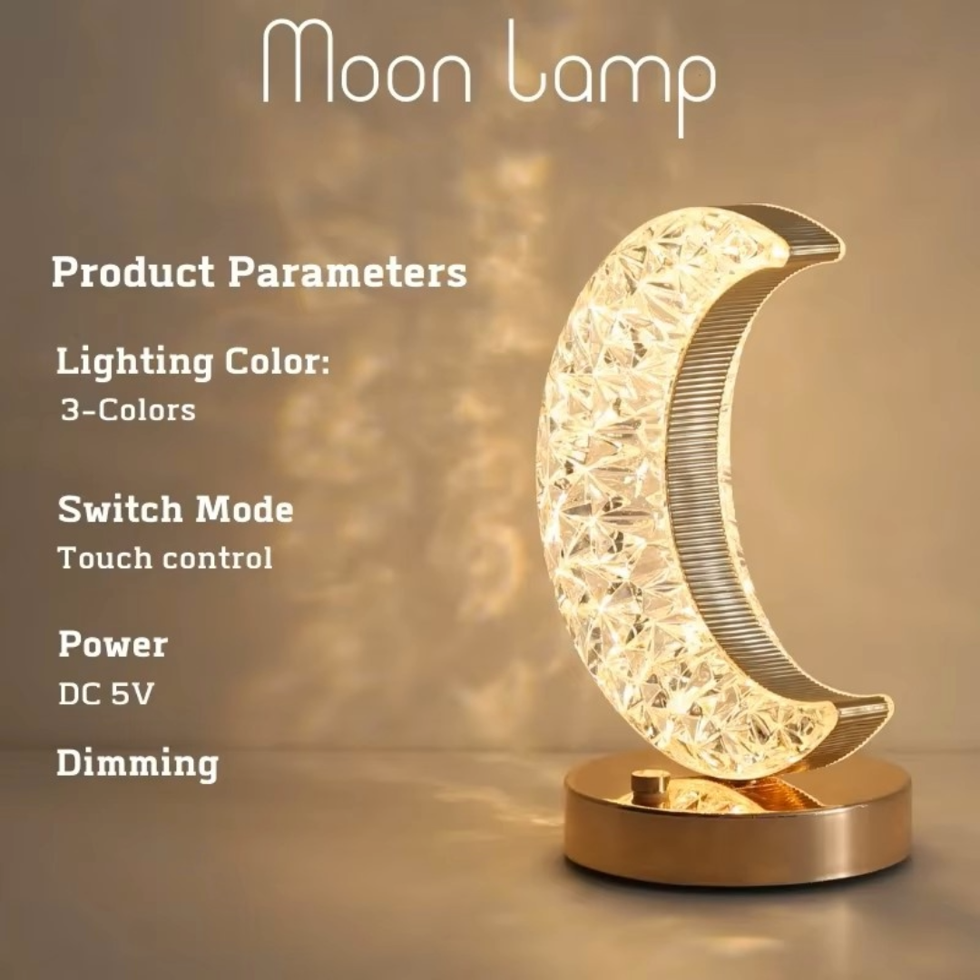 LED Night Light Lamp Half Moon Acrylic Crystal Table Lamp