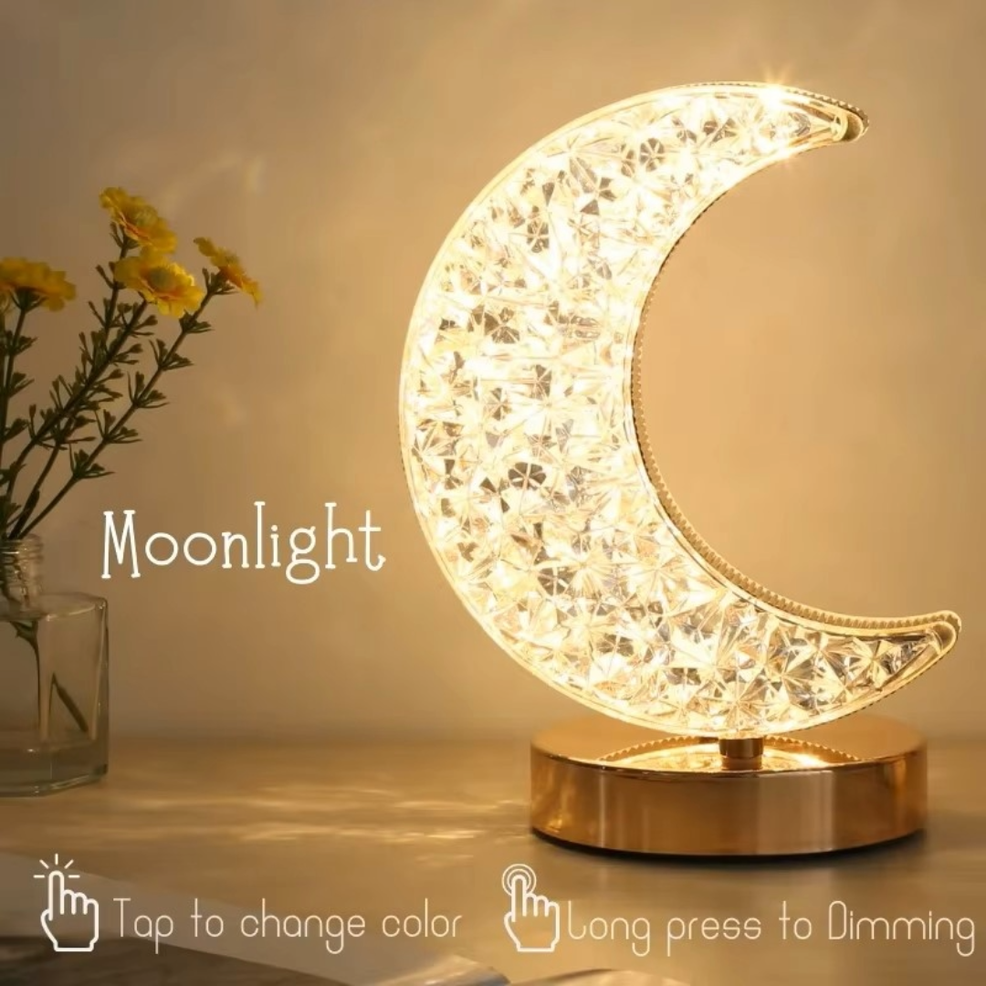 LED Night Light Lamp Half Moon Acrylic Crystal Table Lamp