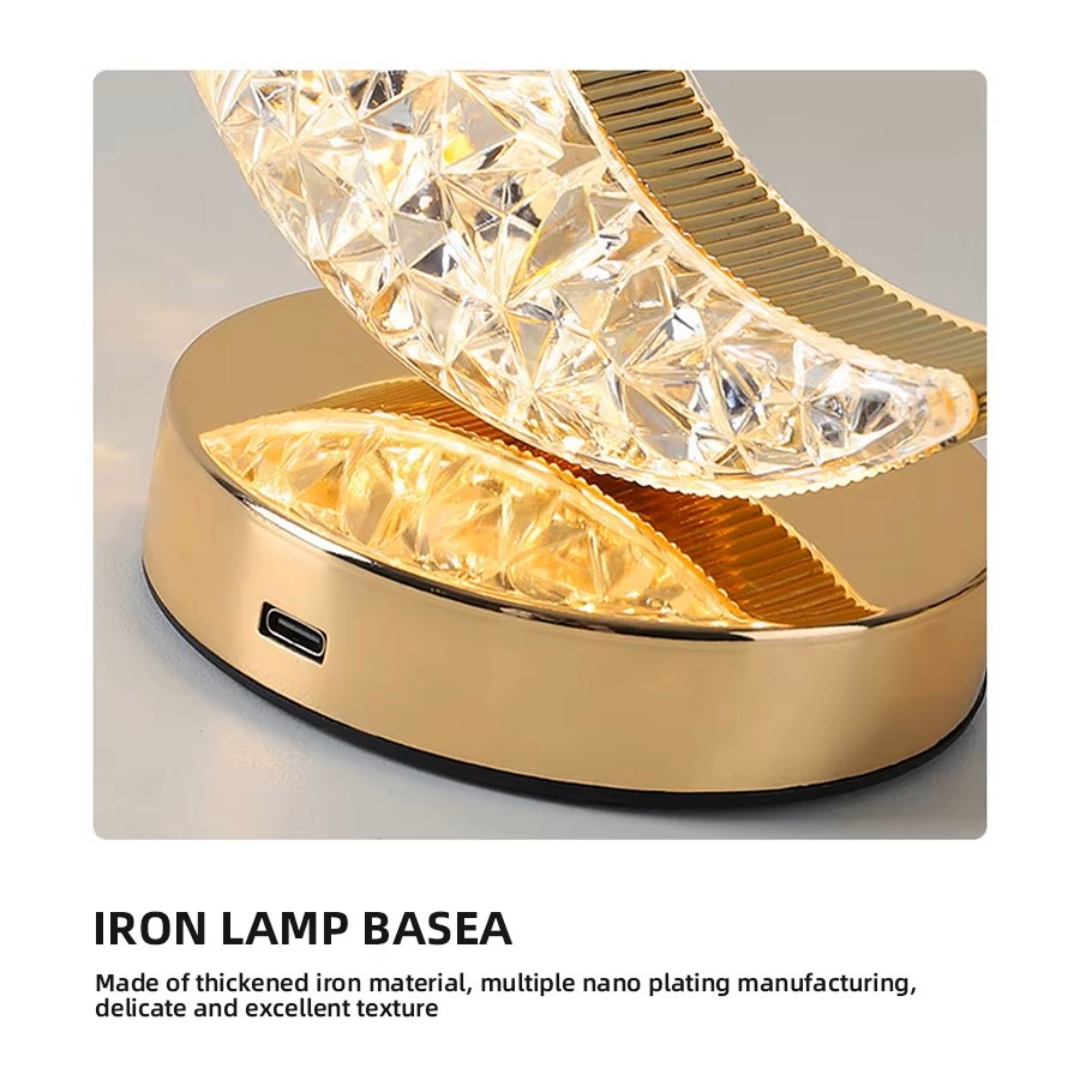 LED Night Light Lamp Half Moon Acrylic Crystal Table Lamp