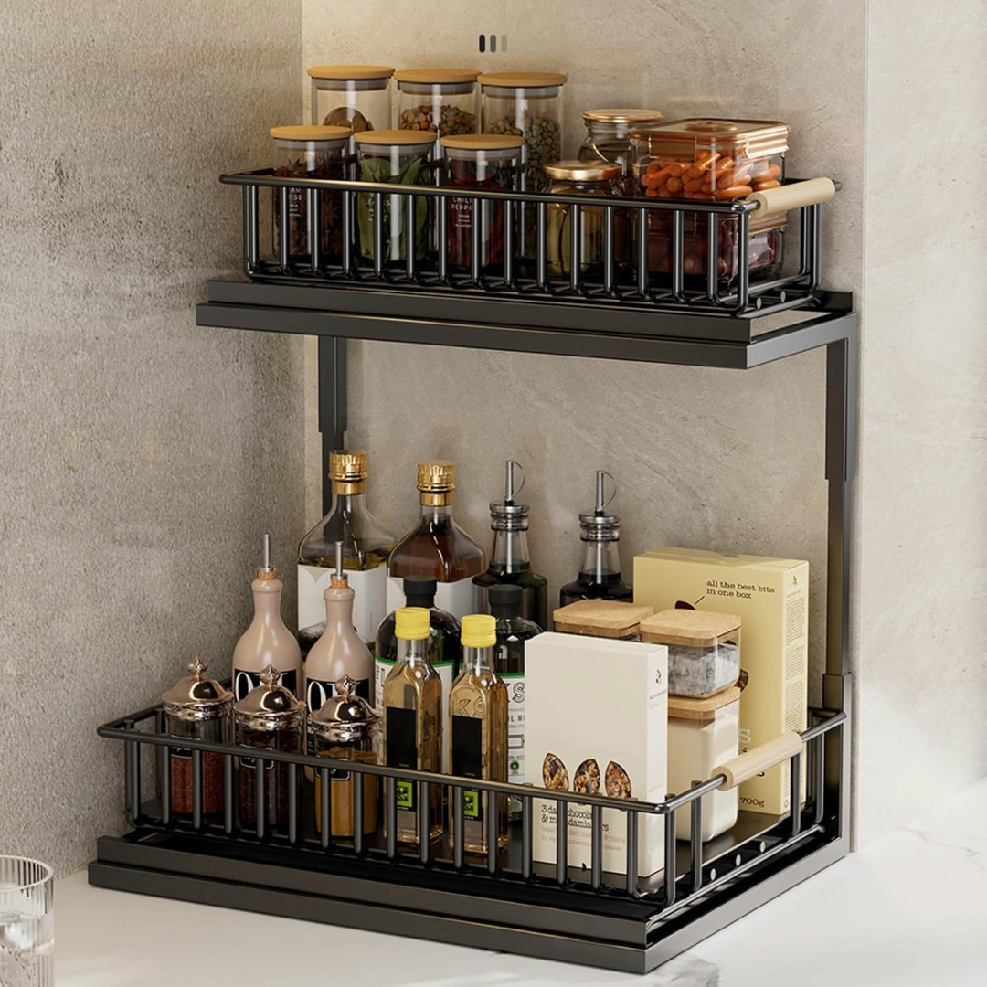 2 Tier Under Sink Organizer Kitchen Organizer (Black)