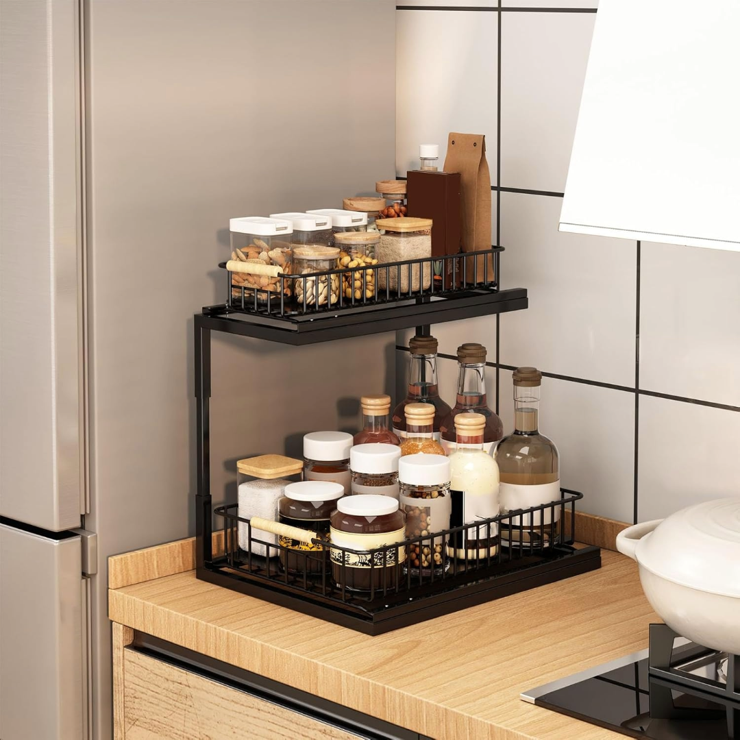2 Tier Under Sink Organizer Kitchen Organizer (Black)
