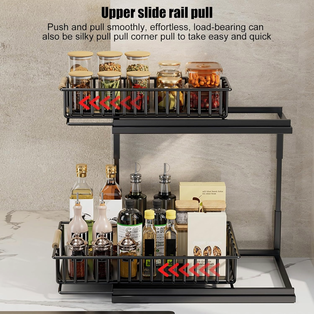2 Tier Under Sink Organizer Kitchen Organizer (Black)