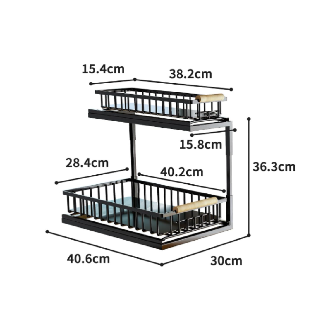 2 Tier Under Sink Organizer Kitchen Organizer (Black)