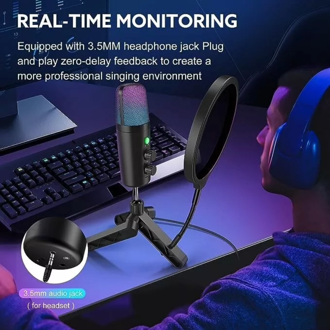 USB Microphone Adjustable Sound Volume Noise Reduction