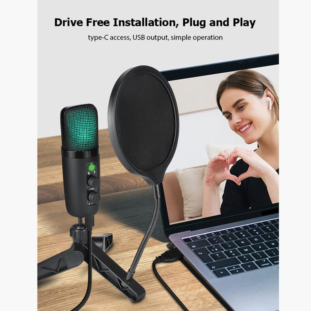 USB Microphone Adjustable Sound Volume Noise Reduction