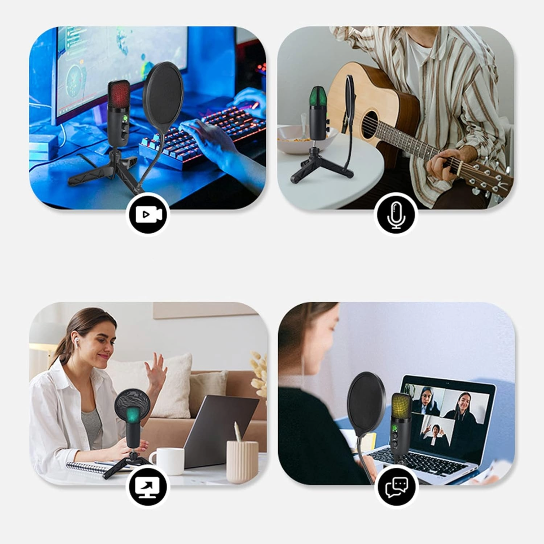 USB Microphone Adjustable Sound Volume Noise Reduction