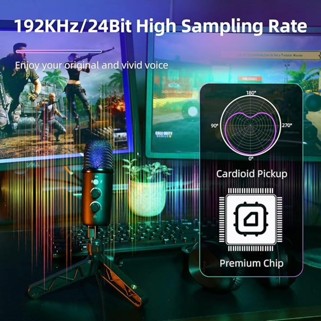 USB Microphone Adjustable Sound Volume Noise Reduction