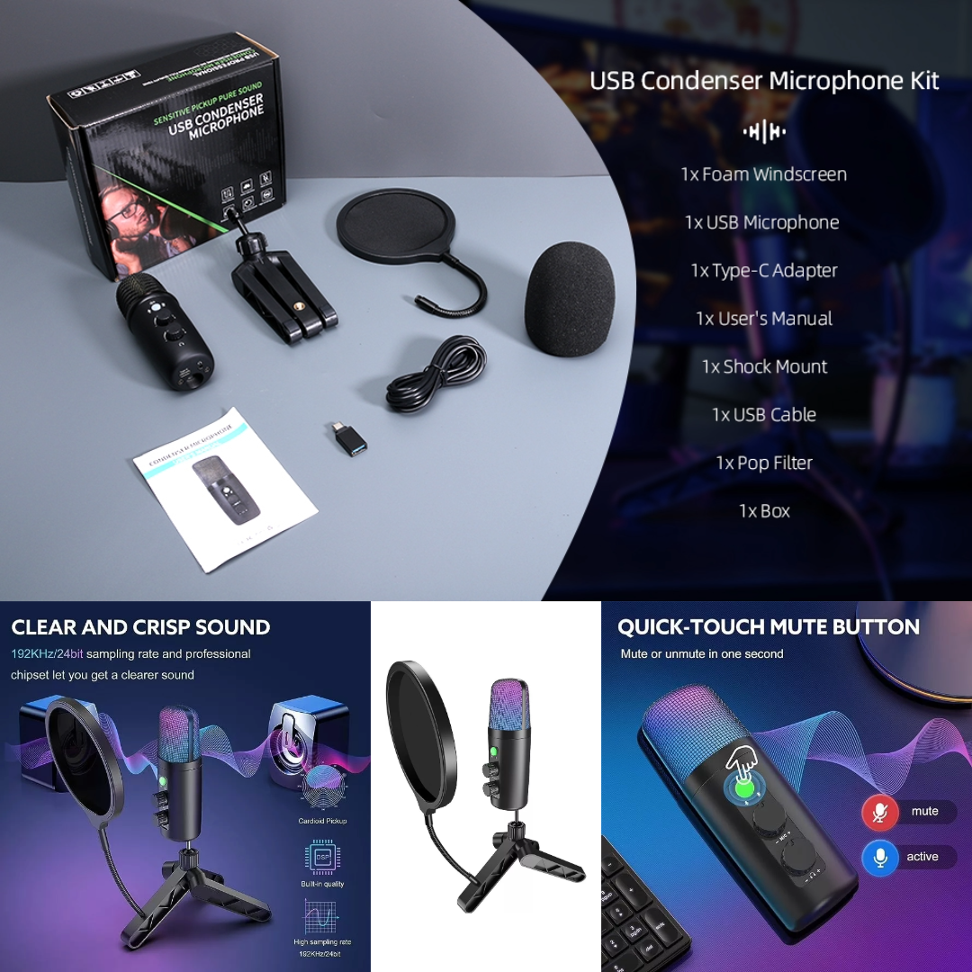 USB Microphone Adjustable Sound Volume Noise Reduction