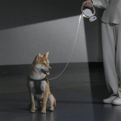 Retractable Dog Leash 3m Heavy Duty with LED Light & Waste Bag Holder USB-C Rechargeable White