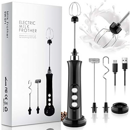 Electric Milk Frother Rechargeable Whisk Mixer Stirrer (Black)