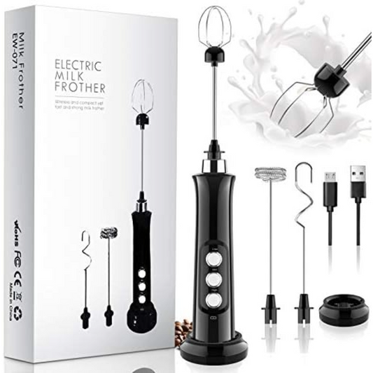 Electric Milk Frother Rechargeable Whisk Mixer Stirrer (Black)