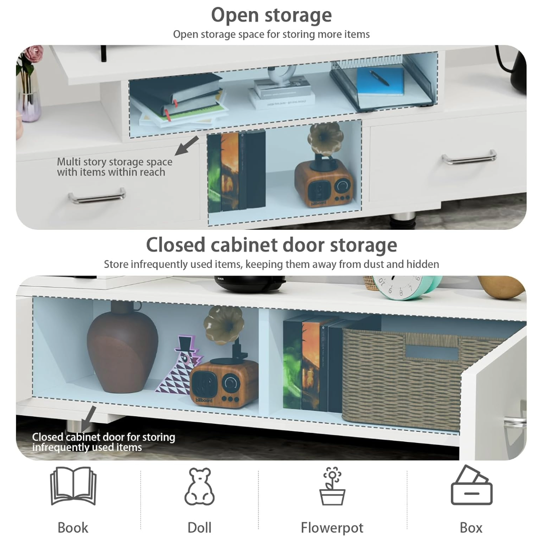 Modern Entertainment Unit Wooden TV Table (White)