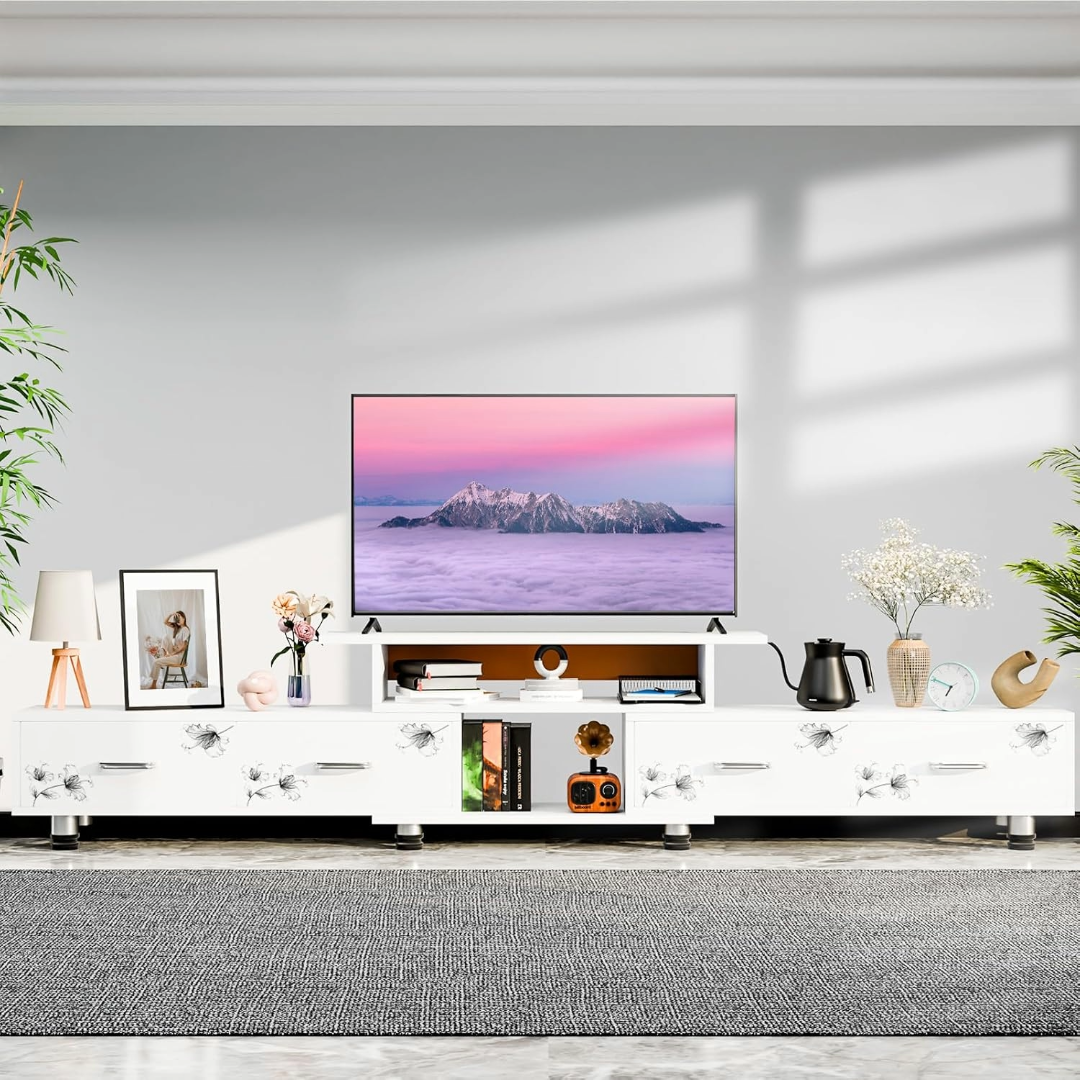 Modern Entertainment Unit Wooden TV Table (White)