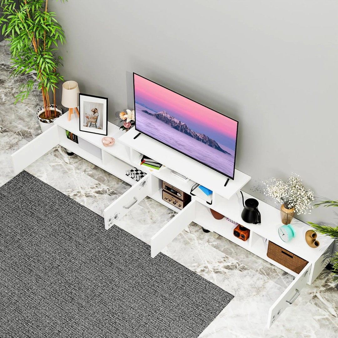 Modern Entertainment Unit Wooden TV Table (White)