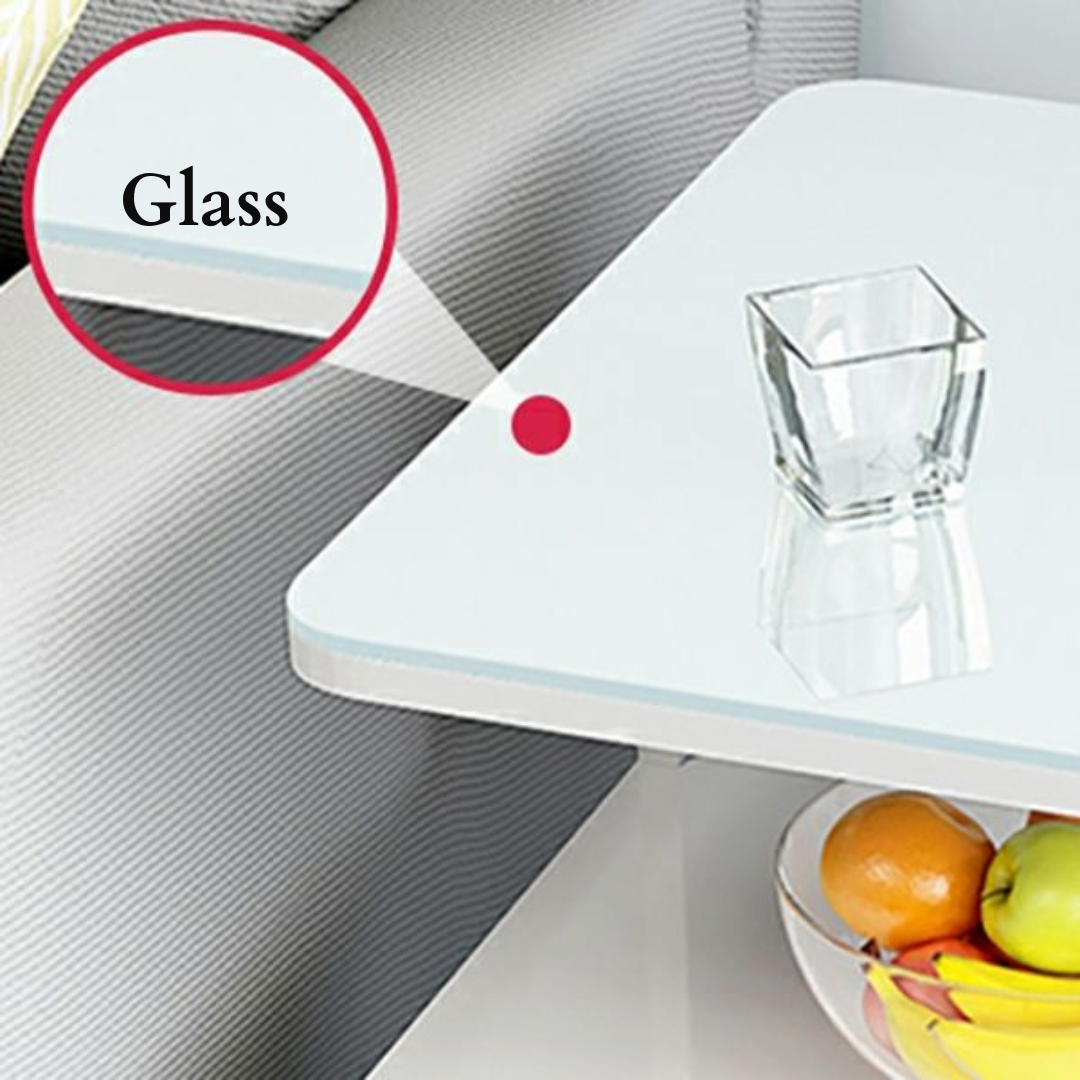 Coffee Table Side Table with Wheels and Glass Top