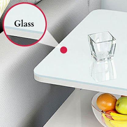 Coffee Table Side Table with Wheels and Glass Top