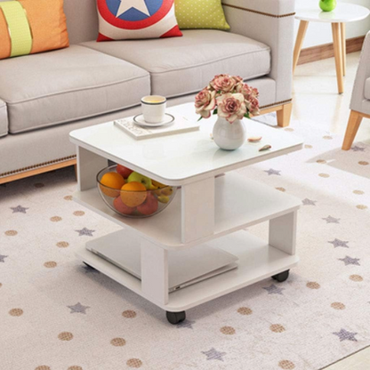 Coffee Table Side Table with Wheels and Glass Top