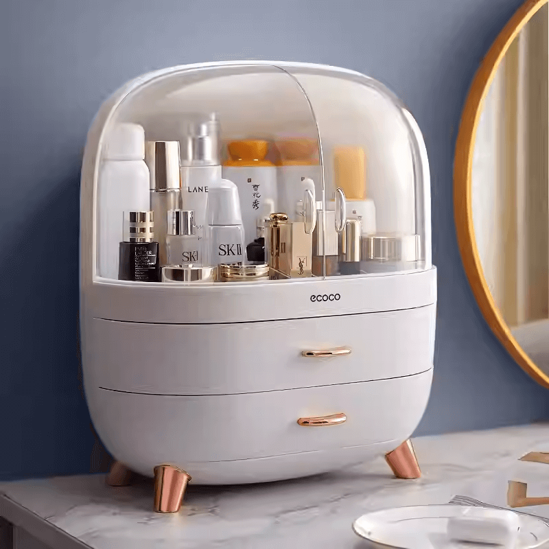 Mobie Large Capacity Makeup Organizer with Double Drawers Transparent Doors E2014